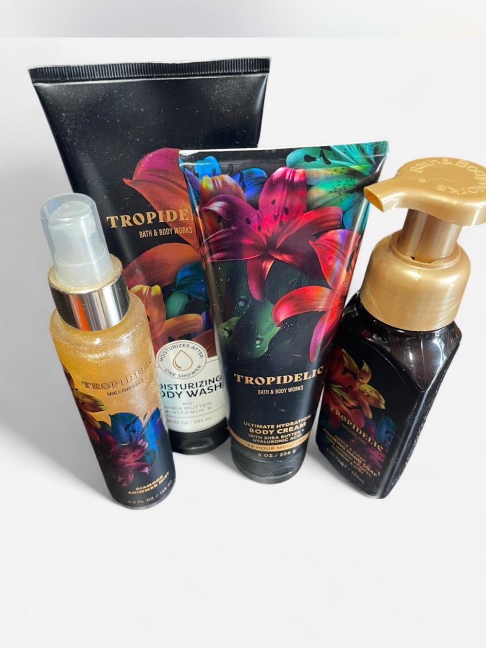Bath & Body Works Tropidelic Body Wash, Cream & Foam Set - Black, Gold, Pink